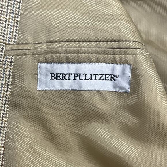 Bert Pulitzer Silk Wool Jacket Beige Multicolor Houndstooth Blazer Men’s Sz 46L - Picture 7 of 14